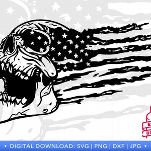 Patriotic Skull American Flag SVG, Skull SVG, Distressed Flag, Military Veteran, Soldier, Skull Vector, US Flag Cut File for Cricut - PT1519