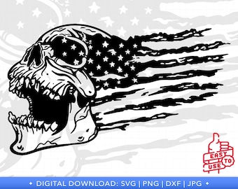 Patriotic Skull American Flag SVG, Skull SVG, Distressed Flag, Military Veteran, Soldier, Skull Vector, US Flag Cut File for Cricut - PT1519