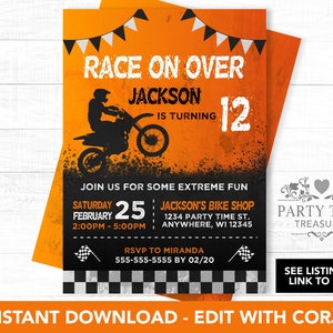 Invitación de moto de cross, fiesta de moto de cross, cumpleaños de moto de cross, invitación de motocross, invitación de moto de cross, descarga instantánea - PT1065