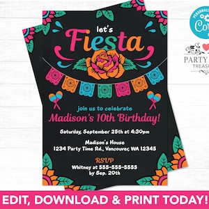 Fiesta Invitation - Fiesta Birthday Invitation - Mexican Invitation - Cinco de Mayo - Editable Invite - Instant Download - PT1121