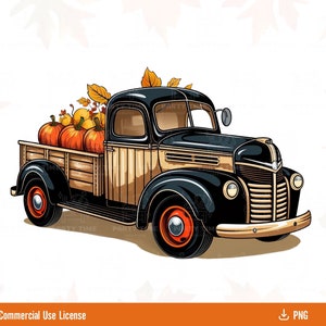 Pumpkin Harvest Truck PNG Clipart, Thanksgiving Truck Sublimation Design, Fall Vintage Truck Design, Autumn Clipart, Digital Download