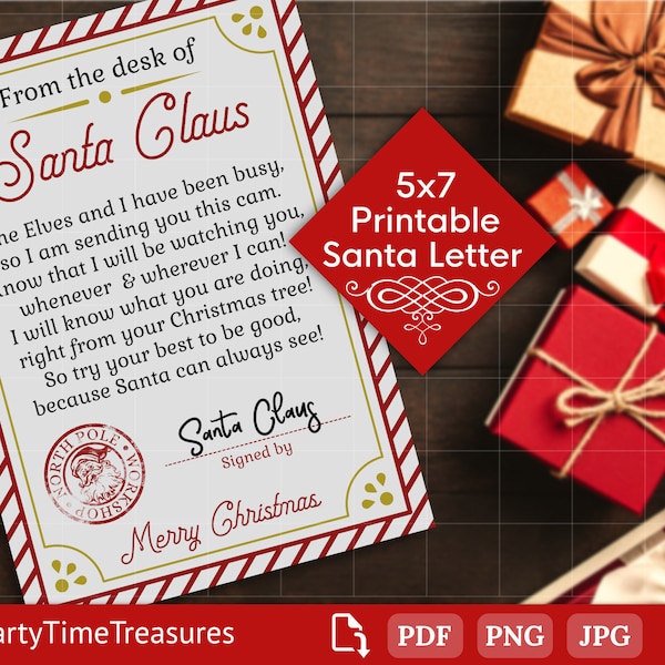 Santa Cam Letter, Printable Letter from Santa Claus, Pdf, Png, Jpg, Commercial Use - PT1227