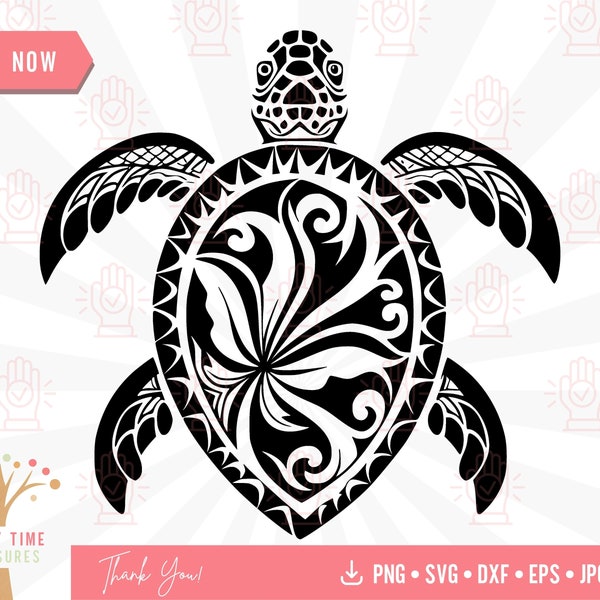 Tribal Sea Turtle Svg, Hawaiian Cut File, Maori Png, Ocean Animal Vector, Floral Turtle Svg, Digital Download