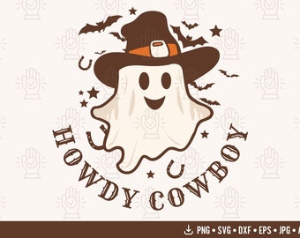 Western Ghost Svg, Funny Halloween Cowboy Shirt Graphic, Boo Haw Sublimation, Cowboy Hat Png, Cute Ghost Svg, Retro Halloween Design