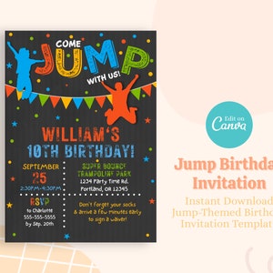 Jump Party Birthday Invitation, Trampoline Party Invitation, Jump Party Invite, Printable Jump Invites, Boys Birthday Party - PT1114