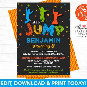 Jump Invitation - Jump Birthday Invitation - Jump Party Invitation - Trampoline Birthday Invitation - Boy Birthday Invitation - PT1112