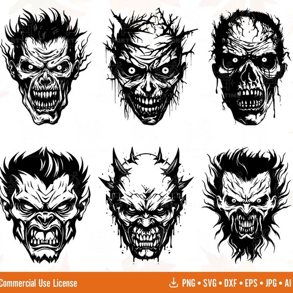 Scary Faces Halloween SVG Cut Files, Spooky Halloween SVG Bundle, Creepy Horror Face Svg, Scary Faces for Halloween Crafts Png