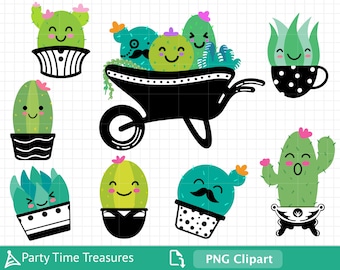 Succulent Clipart, Cute Cactus Clipart, Desert Plant Clipart, Png - PT1384