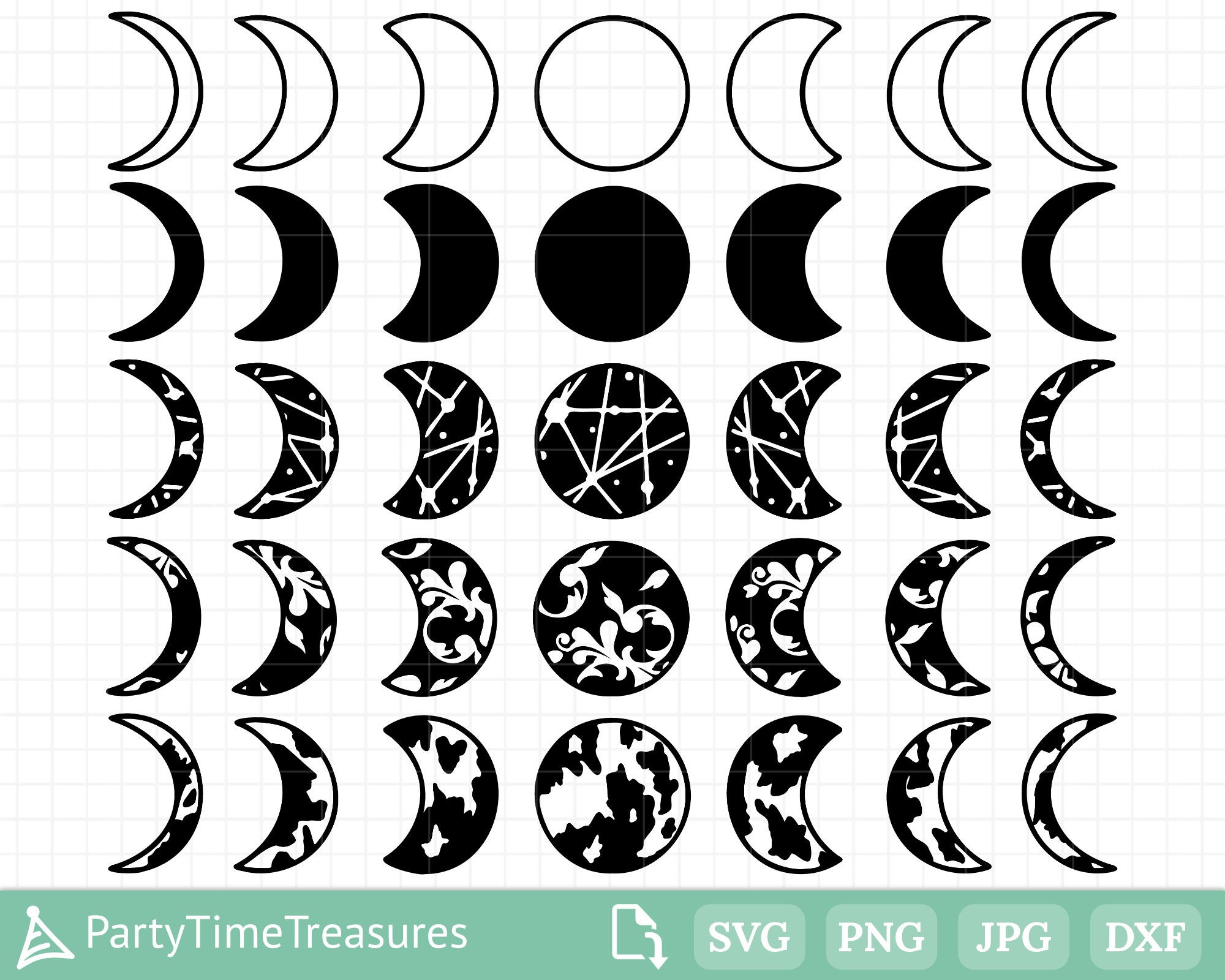 Moon Phases Svg Lunar Phases Svg Crescent Moon Svg Etsy Canada