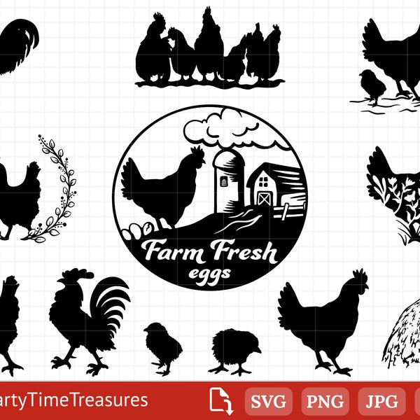 Chicken Svg Bundle, Farmhouse Svg, Rooster Svg, Chicken Clipart, Farm Svg, Chicken Silhouette, Hen Svg, Chicken Cut File - PT1282