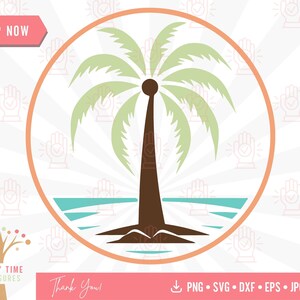 Palm Tree SVG Circle Monogram Frame Cut File for Cricut, Tropical Beach Monogram with Ocean Waves Png, Palm Tree Clipart, Instant Download