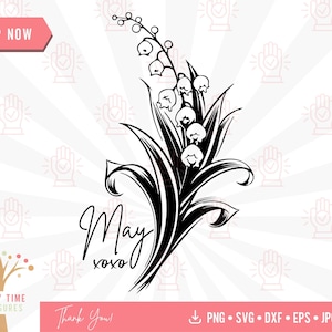 Muguet mai naissance mois fleur Svg, botanique Birthflower Png Clipart, conception de tatouage Floral