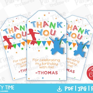 Jump Trampolin Favor Tags, bearbeitbare Hüpfburg Danke Tags, Instant Download Jump Party Favors - PT1085A
