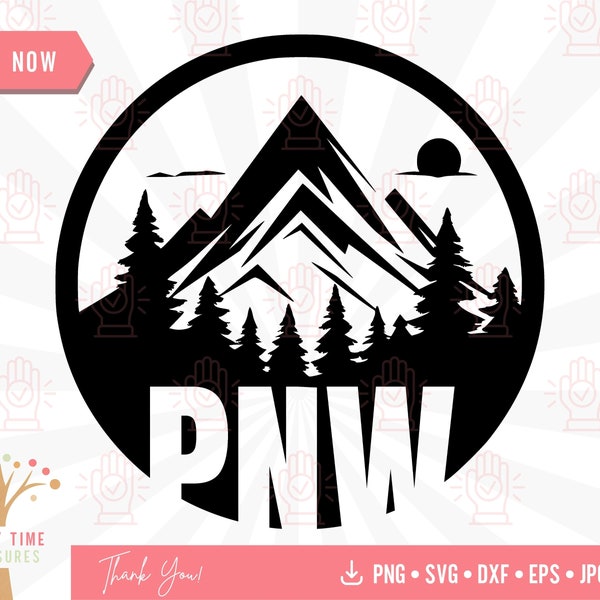 PNW SVG, Pacific Northwest Clipart, Washington & Oregon Cut Files, Mountain Nature Scene Svg, Outdoor Lovers Png