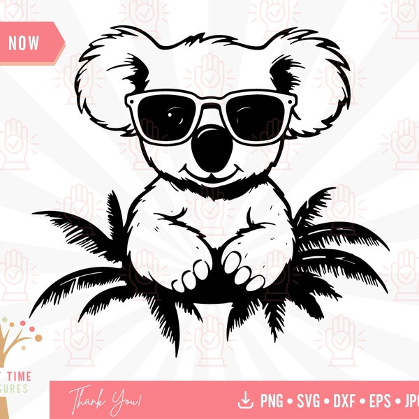 Baby Koala Bear Wearing Sunglasses Svg, Cute Zoo Animals Svg Laser Plasma CNC Cut Files, Australian Clipart