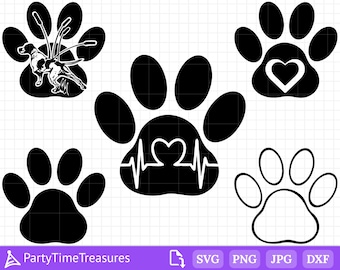 Huella de perro SVG, Huella de pata SVG, Huella de gato, PNG, DXF, PDF - PT1294