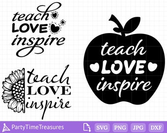 Teach Love Inspire Svg, Teacher Svg Bundle, School Svg, Teacher Shirt Svg, Teaching Svg, Png, Dxf, Pdf - PT1270