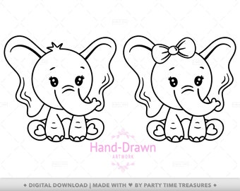 Elephant Svg, Cute Baby Elephant Svg, Elephant Clipart, Baby Girl Svg, Baby Shower Svg, Elephant Vector, Animals Svg - PT1491