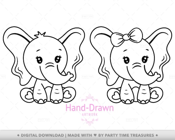 Baby Elephants Clipart Black And White