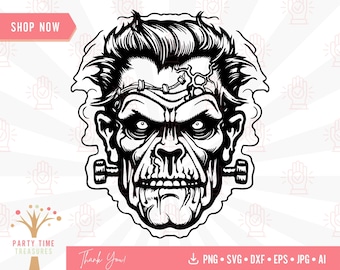 Frankenstein Cut-Dateien, Gruselige Gruselige Halloween Png, Clip Art Monster, Unheimliche Horror Clipart, Frankenstein Kopf Schmuck