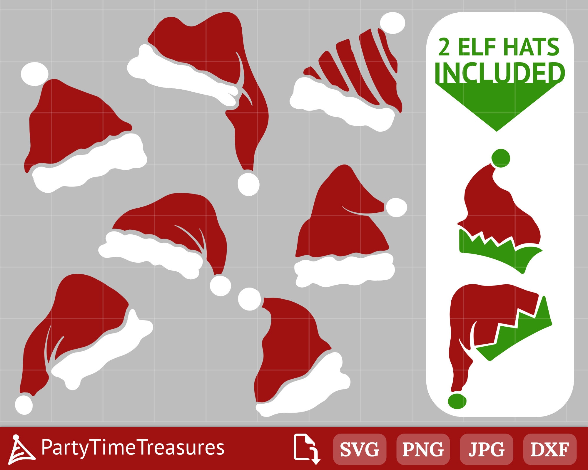 Santa Hat Svg, Christmas Hat Svg, Elf Hat Svg, Christmas Svg File, Png, Dxf - PT1216