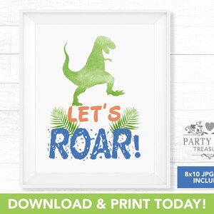 Dinosaur Printable Party Sign - Let&#39;s Roar Sign - Dinosaur Party Decor - 8x10 Party Printable - Instant Download - PT1098D