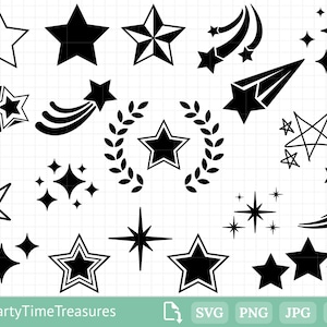 Star Svg Bundle, Sparkle Svg, Shooting Stars, Star Outline, Clipart, Png, Dxf - PT1288