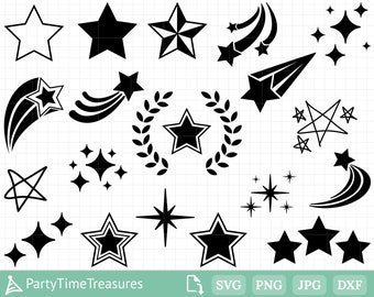 Star Svg Bundle, Sparkle Svg, Shooting Stars, Star Outline, Clipart, Png, Dxf - PT1288