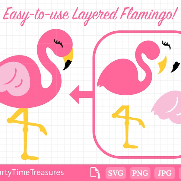 Pink Flamingo SVG, Flamingo Clipart for Tropical Summer Beach Craft Projects, Png, Dxf, Pdf - PT1320