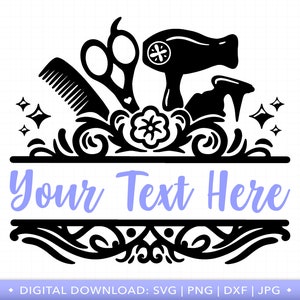 Friseur SVG, Friseur Salon Monogramm Kosmetiker Haar kommode Tools Floral Blow Dryer Schere PNG - PT1504