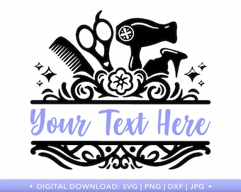 Hair Stylist SVG, Hairdresser Salon Monogram Beautician Hair Dresser Tools Floral Blow Dryer Scissors PNG - PT1504