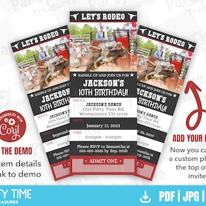 Rodeo Geburtstagseinladung, erster Rodeo Geburtstag, Western Cowboy Thema Party einladen, Wild West Country Party, personalisiert - PT1118
