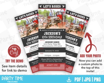 Rodeo Birthday Invitation, First Rodeo Birthday, Western Cowboy Theme Party Invite, Wild West Country Party, Personalized - PT1118