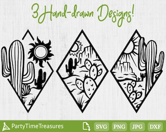 Cactus Svg-bundel, Cactus Clipart, woestijn scène Svg, Cactus gesneden bestand, Png, Dxf-PT1285