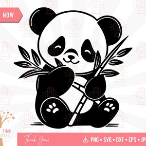 Panda Kawaii Fofo com Bambu Svg, Arquivo de Corte Bebê Panda, Animal Svg, Urso Png
