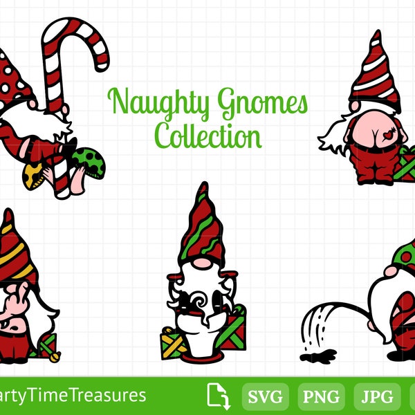 Naughty Christmas Gnomes Svg, Gnome Clipart, Funny Christmas Svg Bundle, Png, Dxf - PT1235