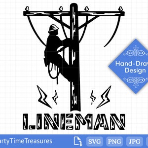 Lineman Svg, Lineman Clipart, Lineman Silhouette, Lineman on Pole Svg, Png, Dxf, Pdf - PT1248