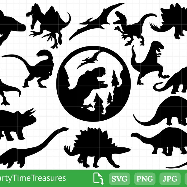 Dinosaur Svg Bundle, Dinosaur Clipart, T-Rex Svg, Dinosaur Silhouette, Png, Dxf, Pdf - PT1272