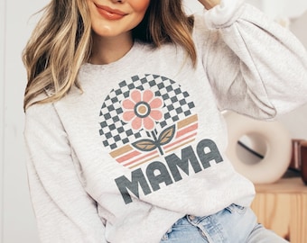 Retro Mama PNG, Retro Flower Shirt Sublimation Design, Cute Mother's Day Shirt Png, Retro Checkered Mama Png