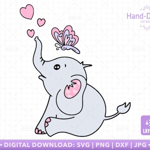 Cute Elephant SVG, Baby Elephant Clipart Cut File Baby Shower Elephant Clip Art Girl Pink Elephant Vector PNG Cricut - PT1494