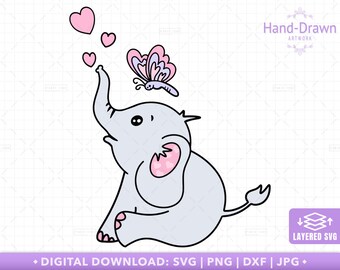 Cute Elephant SVG, Baby Elephant Clipart Cut File Baby Shower Elephant Clip Art Girl Pink Elephant Vector PNG Cricut - PT1494