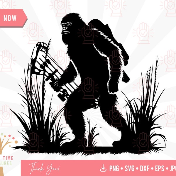 Bigfoot Sasquatch Yeti Outdoor Archery Hunting Svg, Bow and Arrow Hunting Clipart