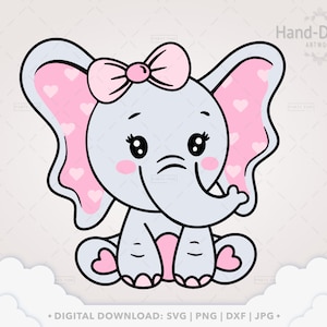 Elefante Svg, Elefante Bebê Fofo Svg, Arquivo De Corte De Elefante, Chá De Bebê Svg, Clipart De Elefante, Svg De Bebê, Menina Elefante Rosa Png - PT1492