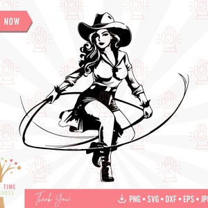 Western Cowgirl Pinup Svg, Lariat Lasso Rope Png, Country Cowboy Clipart