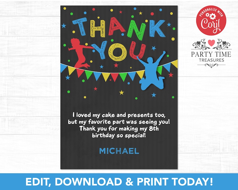 Brunette Girl Trampoline Party Thank You Cards Brunette Girl Trampoline Party Thank You Cards