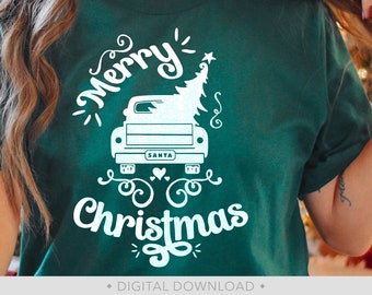 Christmas Truck Svg, Merry Christmas Svg, Truck with Tree Svg, Christmas Shirt Svg, Christmas Sign Svg, Pickup Truck Svg - PT1437