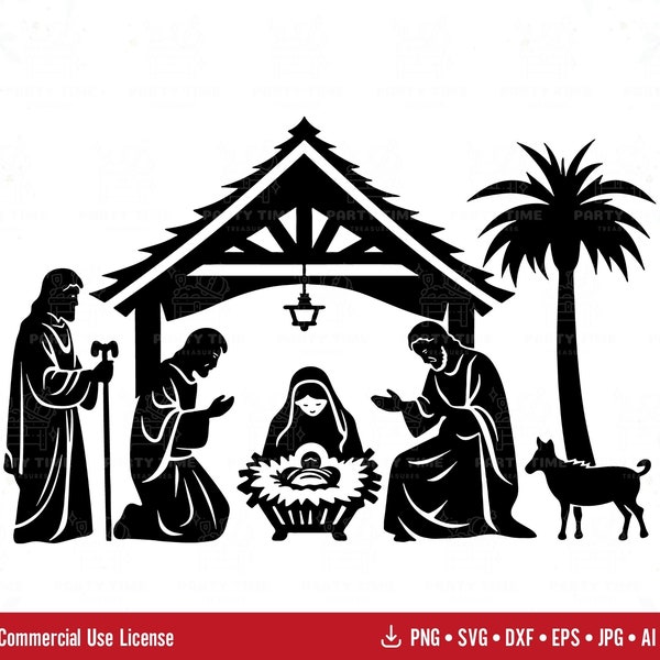 Nativity Scene SVG Cut File, Christian Christmas Clipart, Birth of Jesus Svg, Nativity Png, Instant Digital Download, Laser Cut Files