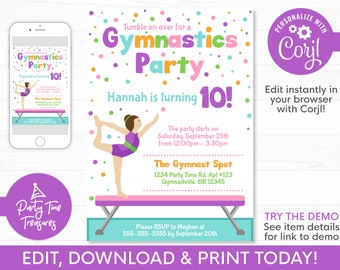Gymnastics Birthday Invitation for Girls Gymnastic Party | Etsy
