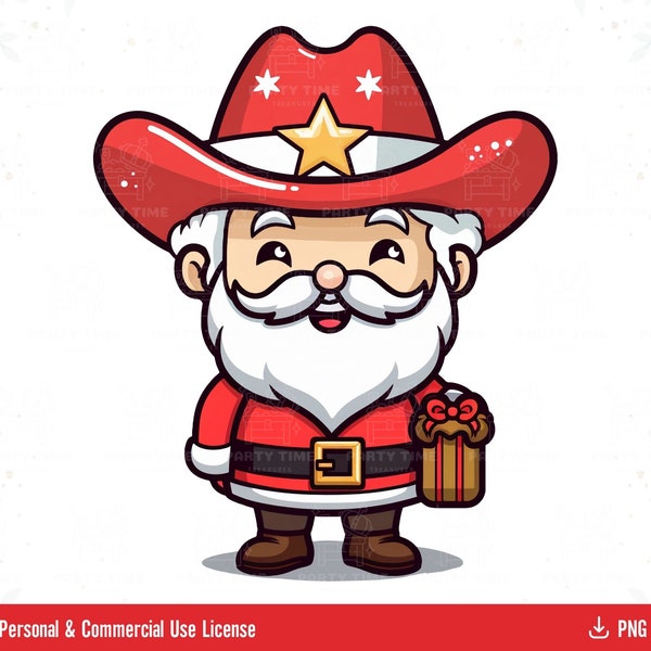 Country Western Cowboy Santa PNG Clipart Sublimation Design, Texas Santa Png, Xmas Sublimation, Santa Claus Wearing a Cowboy Hat Png