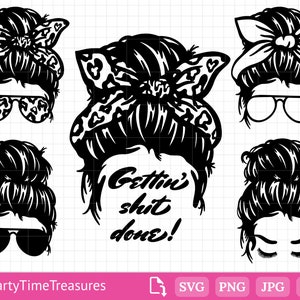 Messy Bun SVG, Mom Life Svg, Hairstylist Messy Hair Bun Svg Files, Dxf, Pdf - PT1310 image 1